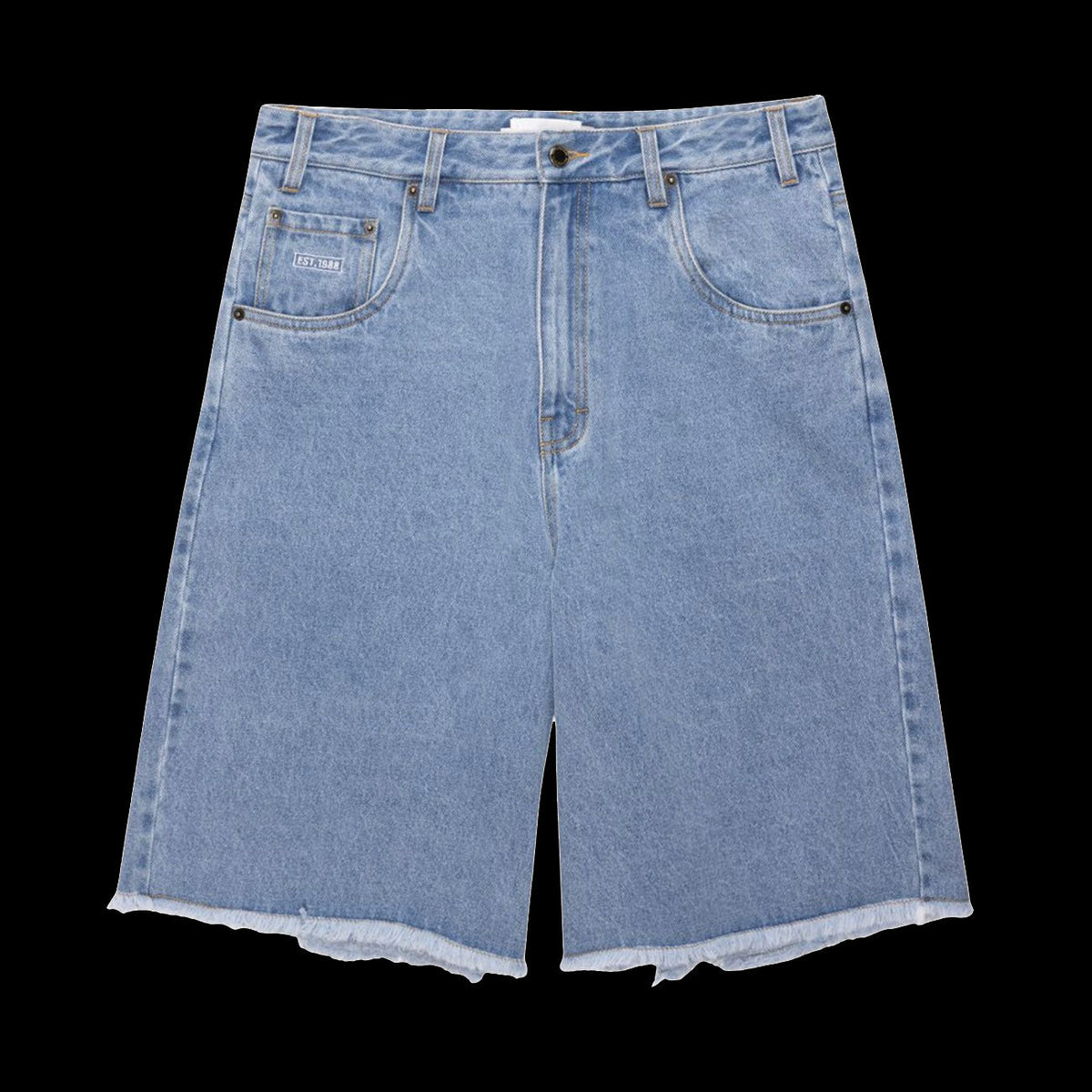Honor The Gift Frayed Edge 11" Denim Bermuda Shorts (Indigo Denim)