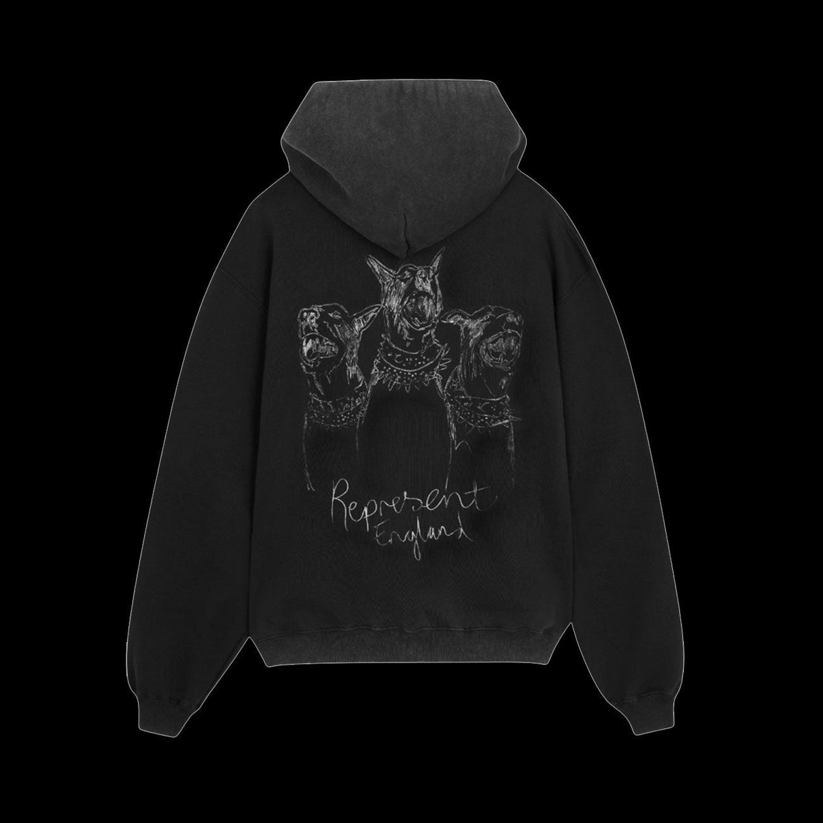 Represent Hand Drawn Thoroughbred Dogs Hoodie (Aged Black)
